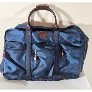 Yves Saint Laurent YSL Navy Nylon Large Travel Duffle Carry On Bag Brown Leather